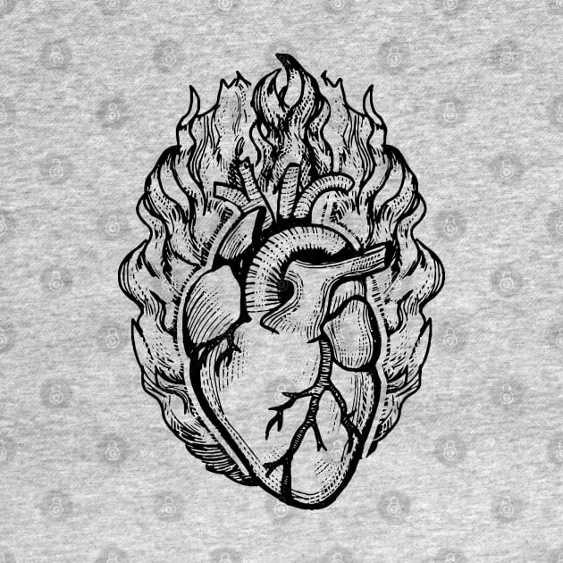 burning heart Anatomical heart t-shirt by The Brooklyn Vibe